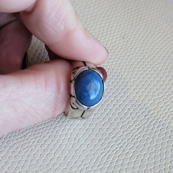 Sterling Silver Espo Tribal Ring With Blue Sodalite Stone Size 8-8.5 - Picture 7 of 9